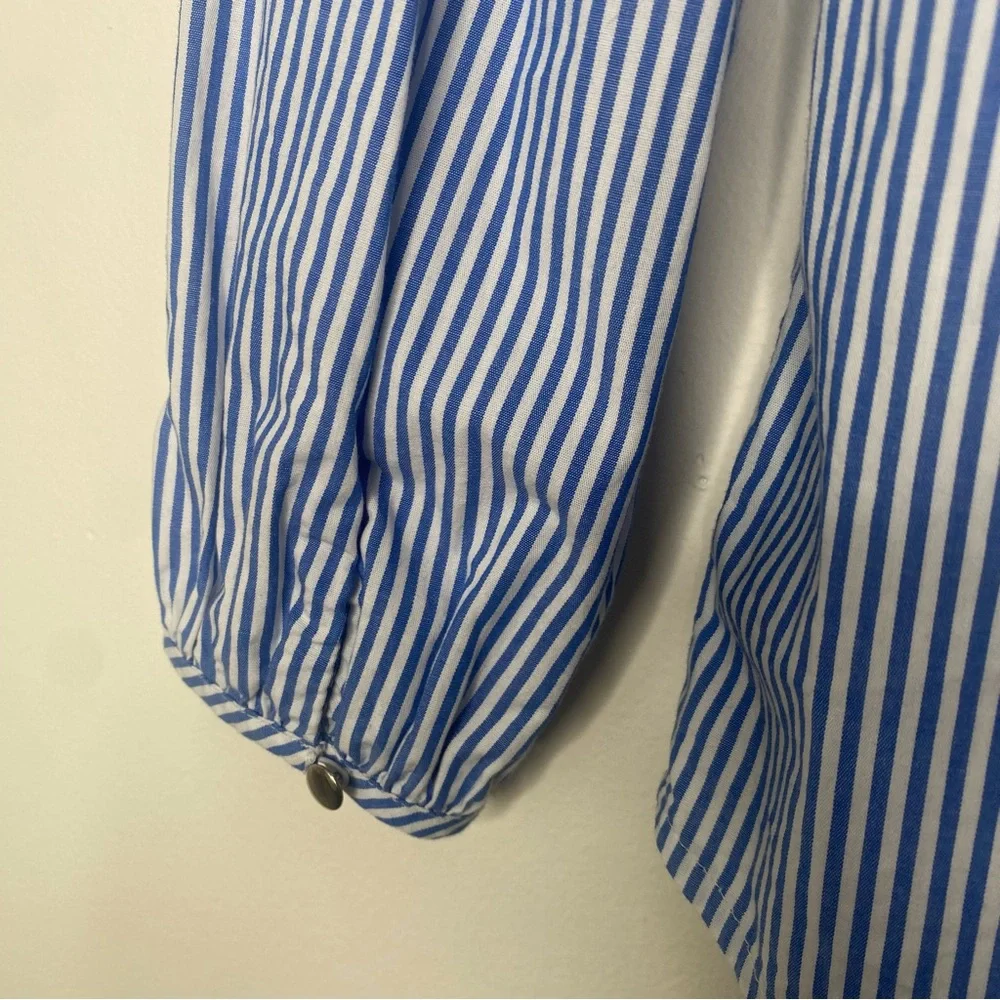 J. Crew Ruffle Neck Stripe Top in Blue and White Organic Cotton XS